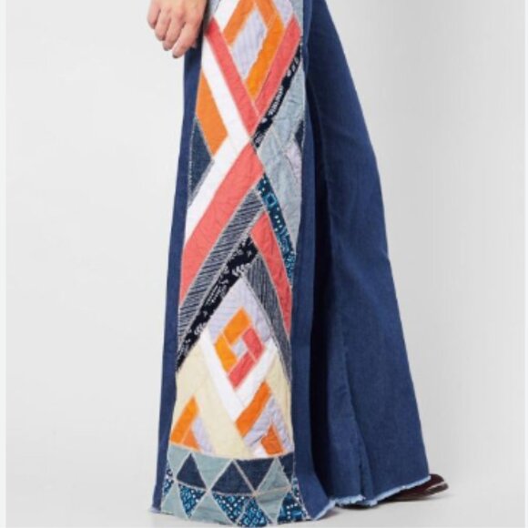 Free People  Stick By Your Side Patched Wide-Leg Jeans Flare Pants  Sz 28 - Picture 2 of 7